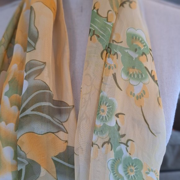 Liang Dian Vintage Scarf Florals Birds Silk Blend - Picture 8 of 8